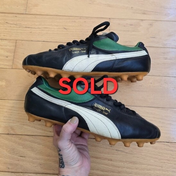 vintage 70's PumaCruijff-Star black leather soccer cleat sneakersMENS 8.5